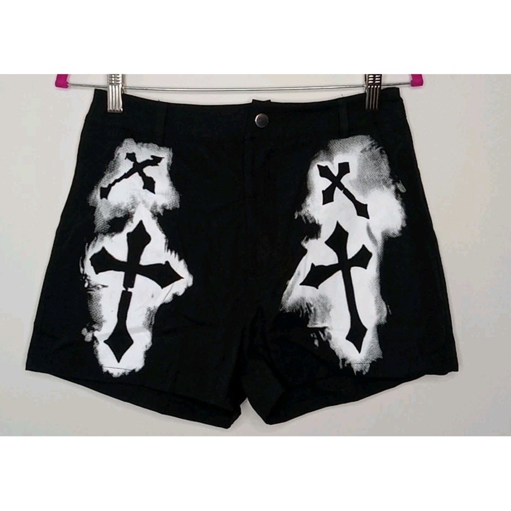 Romwe Black White Cross Pattern Goth Grunge shorts Size‎ M